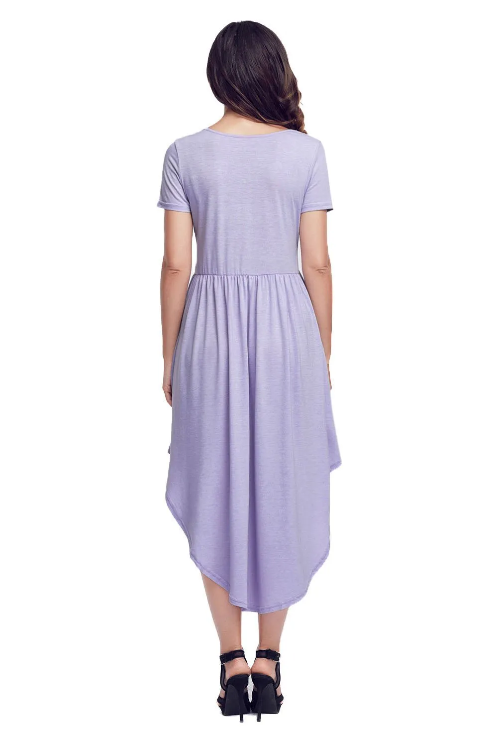 Mauve Short Sleeve High Low Casual Swing Dress