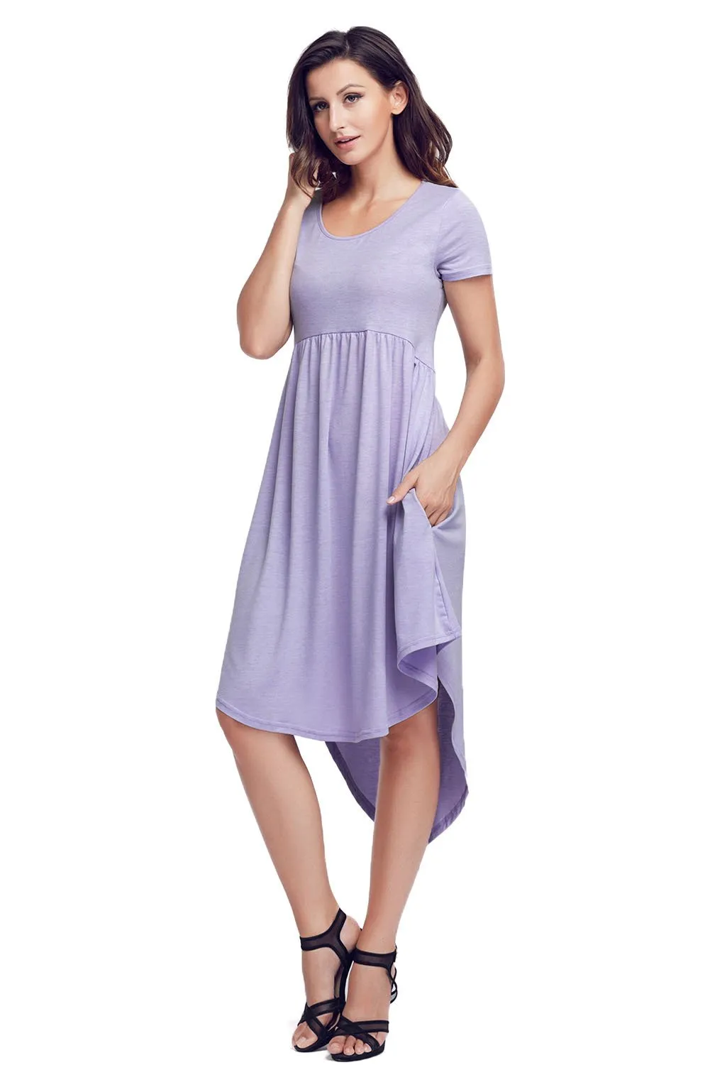 Mauve Short Sleeve High Low Casual Swing Dress
