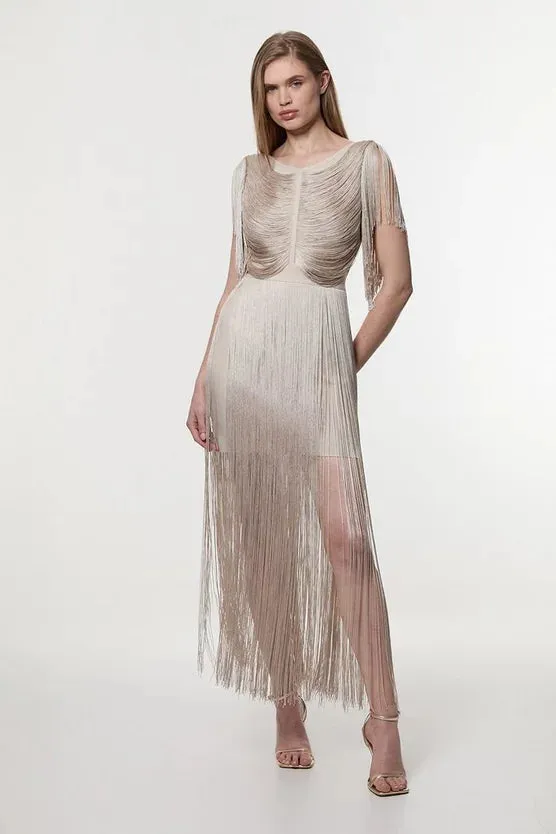 Maxi Draped Fringe Knitted Dress