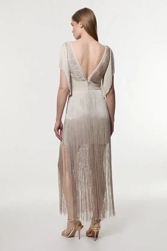 Maxi Draped Fringe Knitted Dress