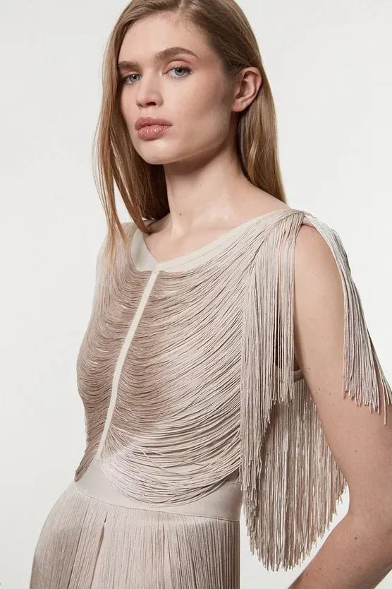 Maxi Draped Fringe Knitted Dress
