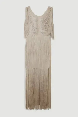 Maxi Draped Fringe Knitted Dress