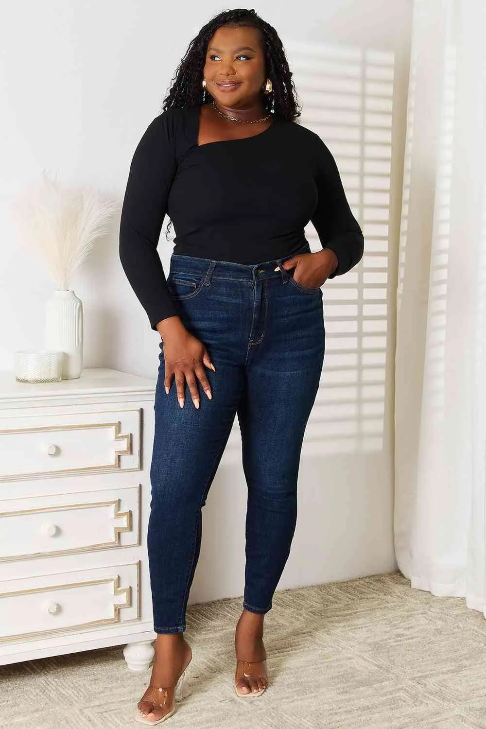 Megan Basic Bae Asymmetrical Neck Long Sleeve Top