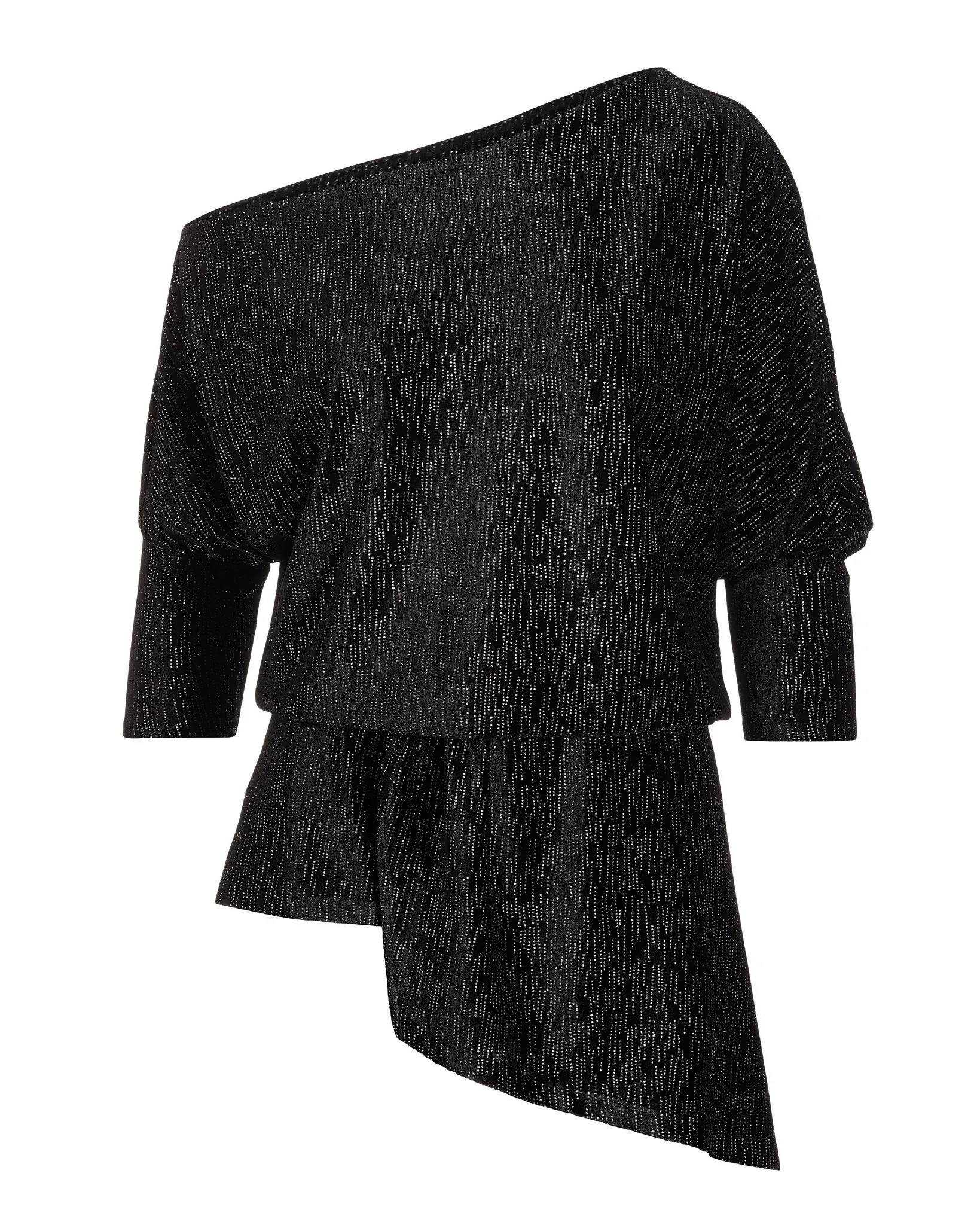 Metallic Velvet Slouchy Tunic Knit Top Black Multi