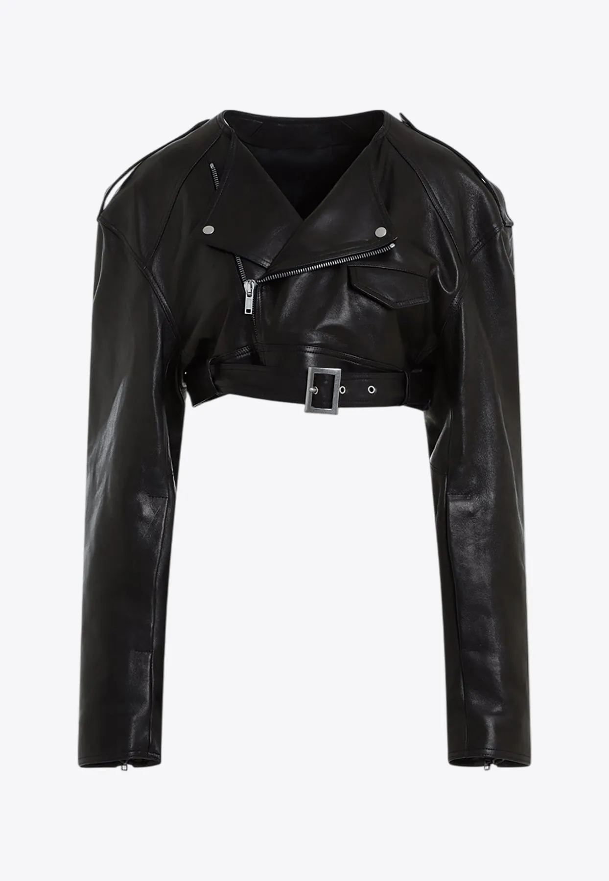 Micro Biker Leather Cropped Jacket
