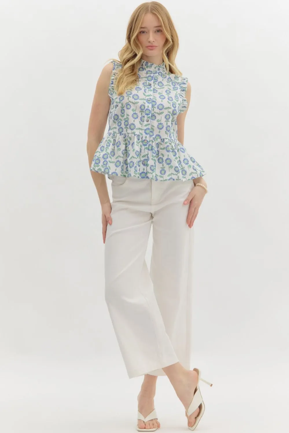 Miriam Sleeveless Floral Peplum Top, Mint