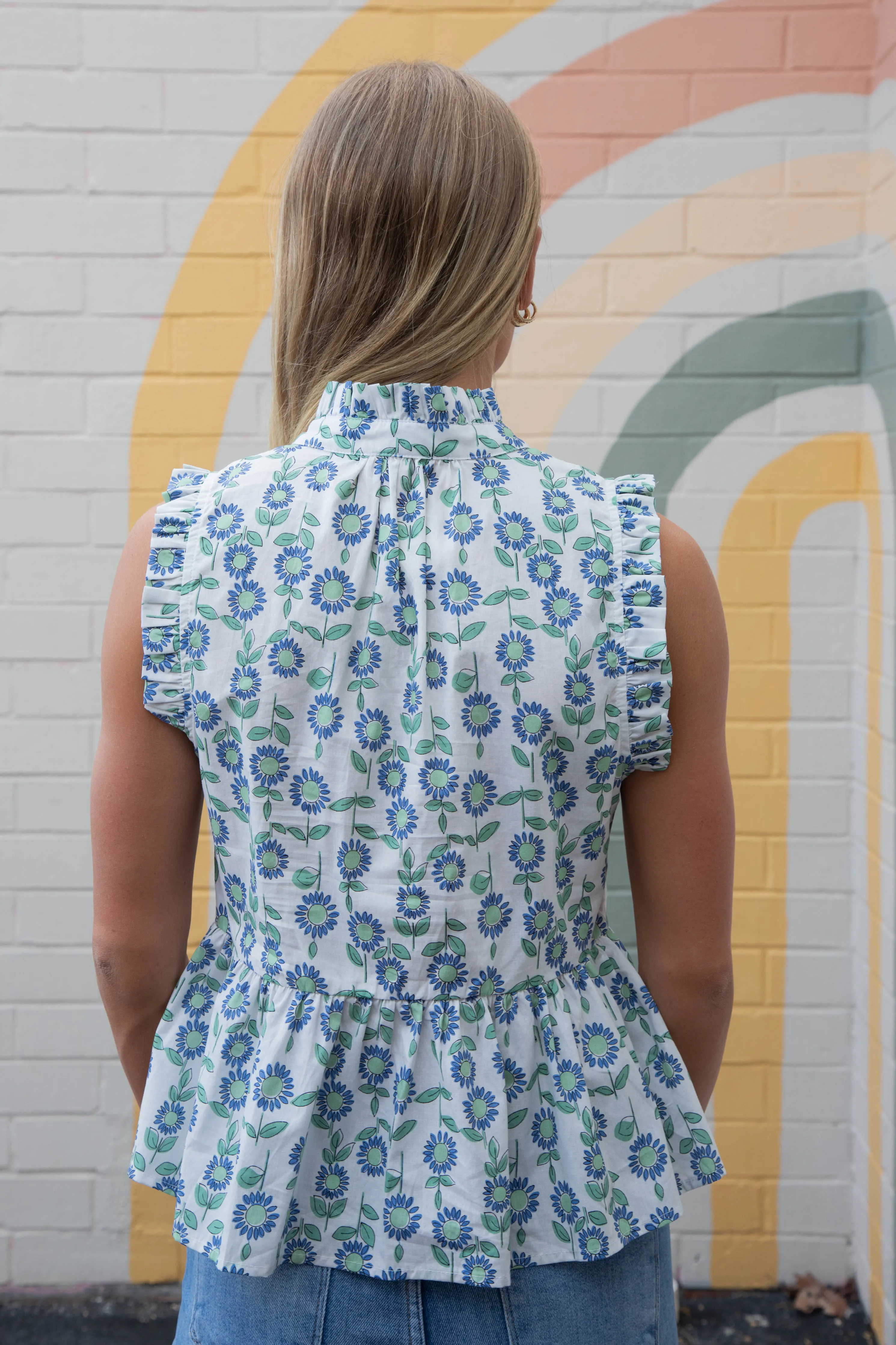 Miriam Sleeveless Floral Peplum Top, Mint