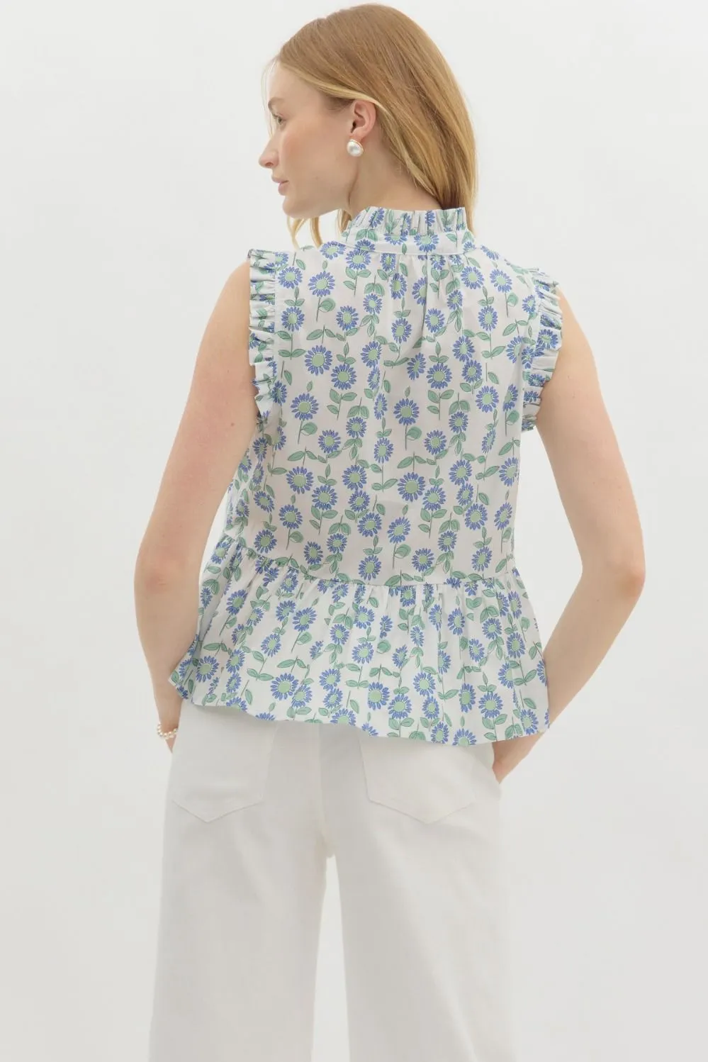 Miriam Sleeveless Floral Peplum Top, Mint