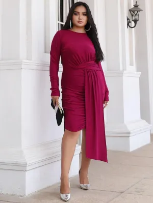 MISSORD Plus Ruched Side Draped Dress PXH1399