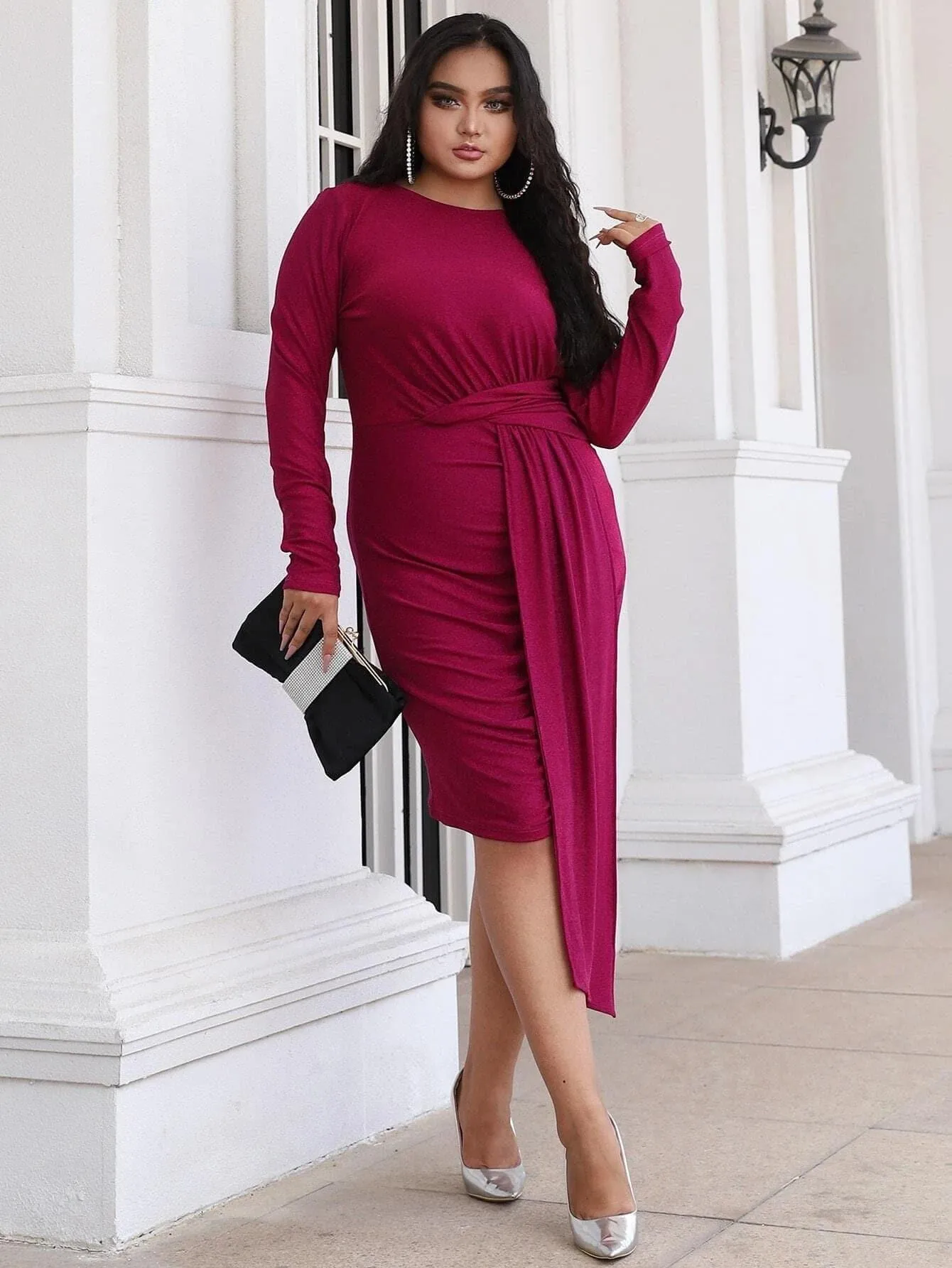 MISSORD Plus Ruched Side Draped Dress PXH1399
