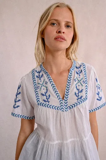Molly Bracken Embroidered Cotton Poplin Top
