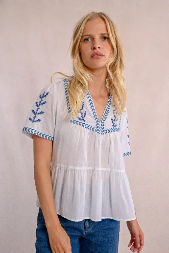 Molly Bracken Embroidered Cotton Poplin Top