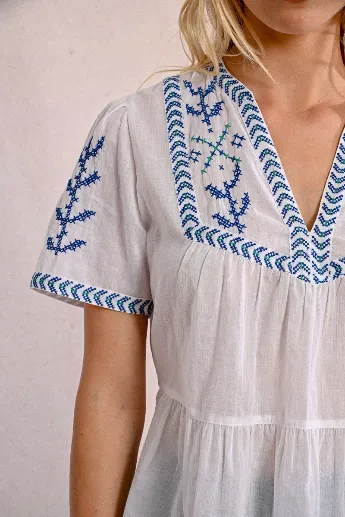 Molly Bracken Embroidered Cotton Poplin Top