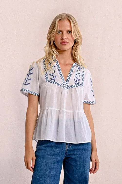 Molly Bracken Embroidered Cotton Poplin Top
