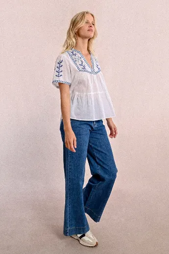 Molly Bracken Embroidered Cotton Poplin Top