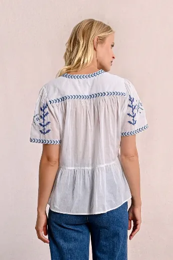 Molly Bracken Embroidered Cotton Poplin Top