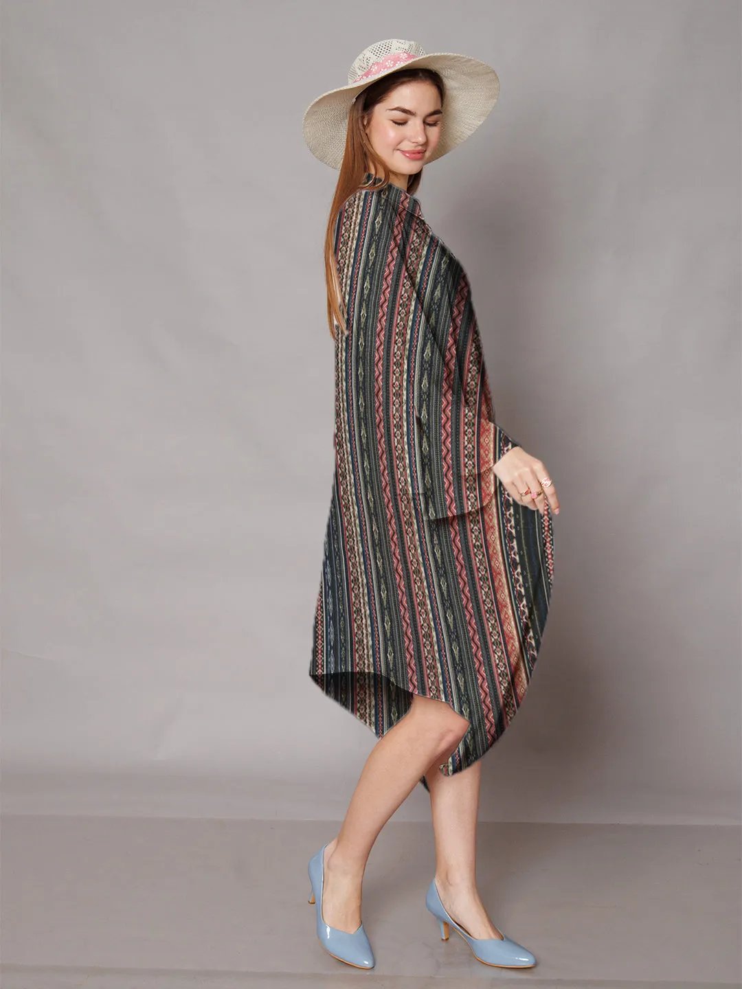 Multi-Colored Bohemian Printed High-Low Midi Dress