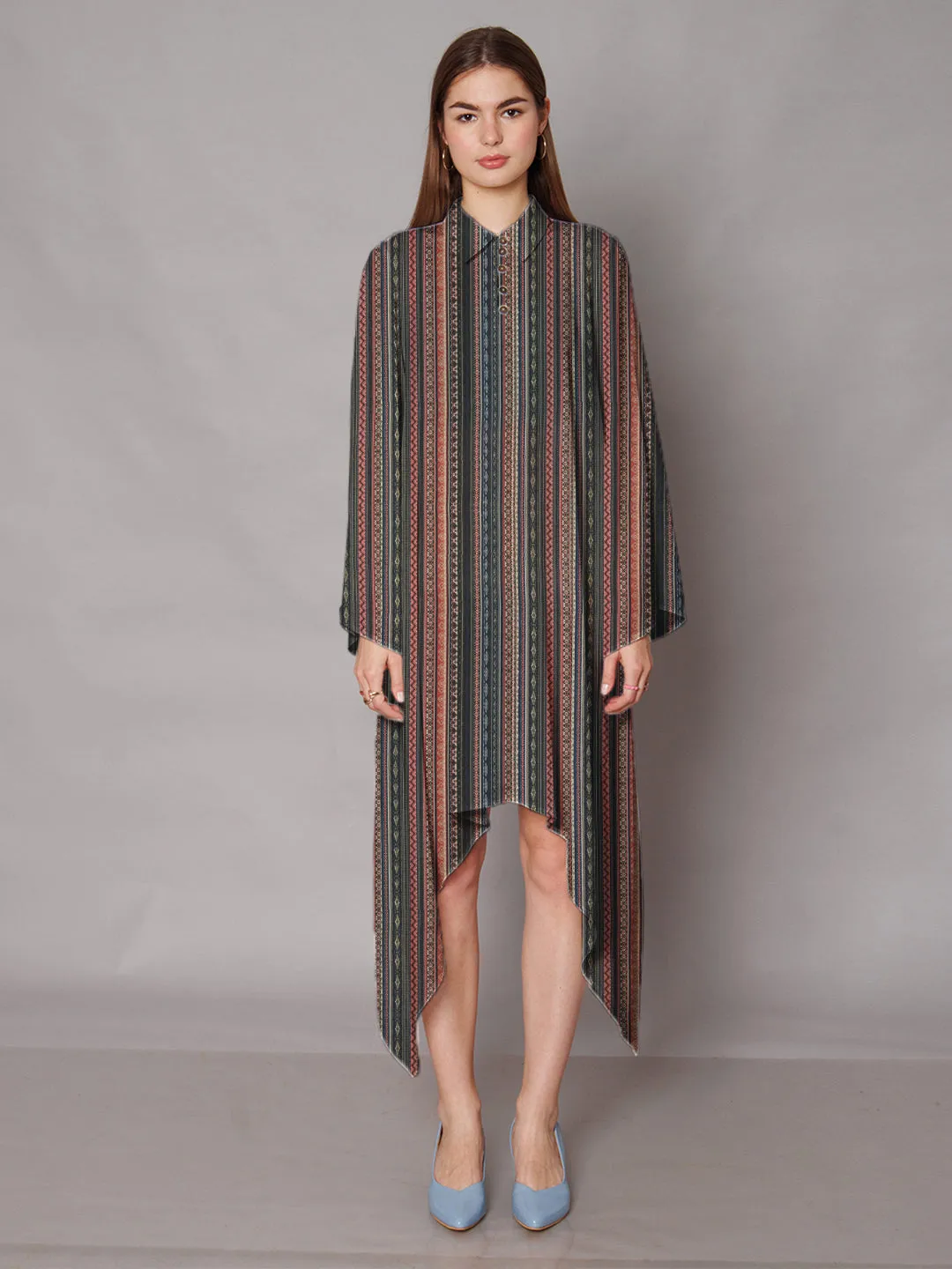 Multi-Colored Bohemian Printed High-Low Midi Dress