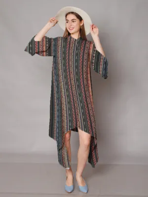 Multi-Colored Bohemian Printed High-Low Midi Dress