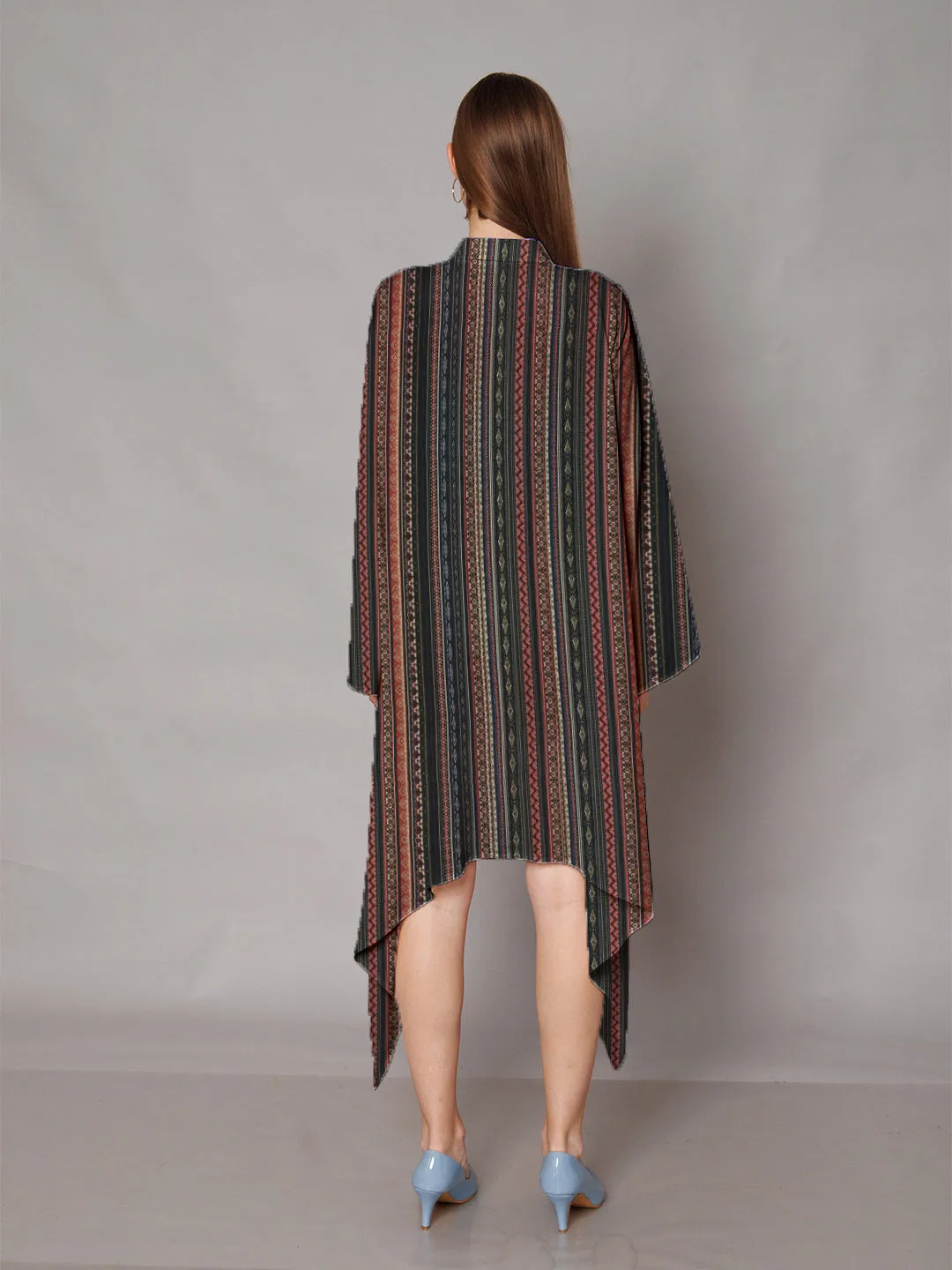 Multi-Colored Bohemian Printed High-Low Midi Dress