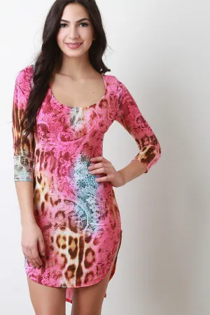 Multicolor Lace Leopard High Low Dress
