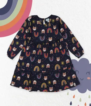 Navy Lilly And Rainbow Print Dress