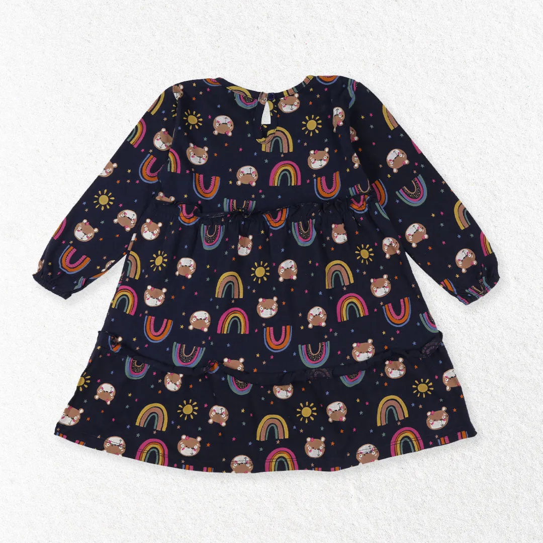 Navy Lilly And Rainbow Print Dress