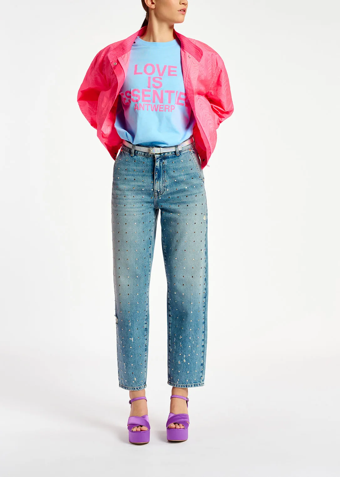 Neon pink jacquard bomber jacket
