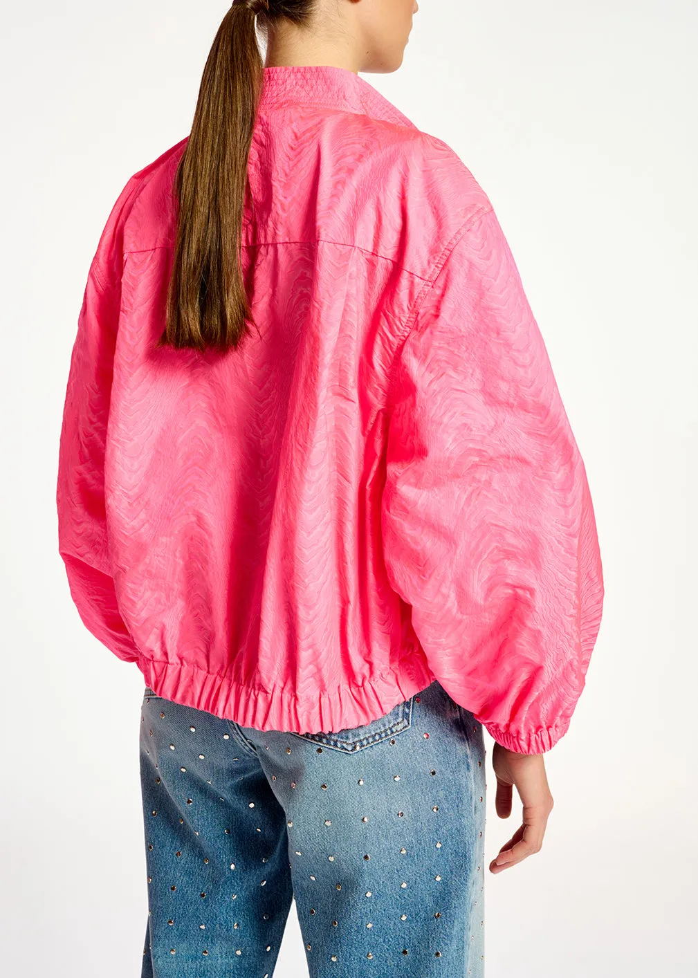 Neon pink jacquard bomber jacket