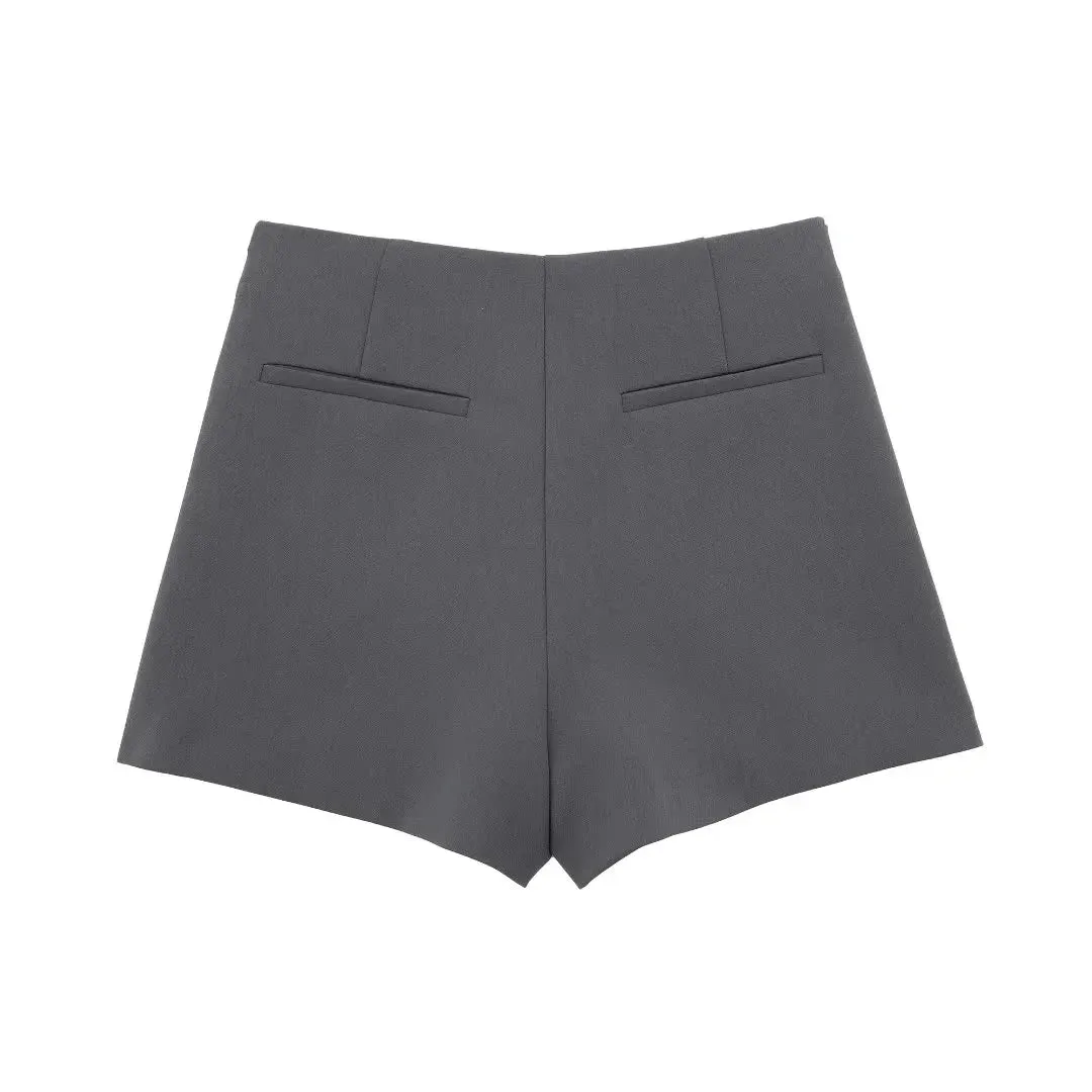 Obsidian Phoenix Asymmetrical High-Waist Skort - Mini Zipper Fashion Shorts with Skirt Overlay