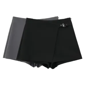 Obsidian Phoenix Asymmetrical High-Waist Skort - Mini Zipper Fashion Shorts with Skirt Overlay