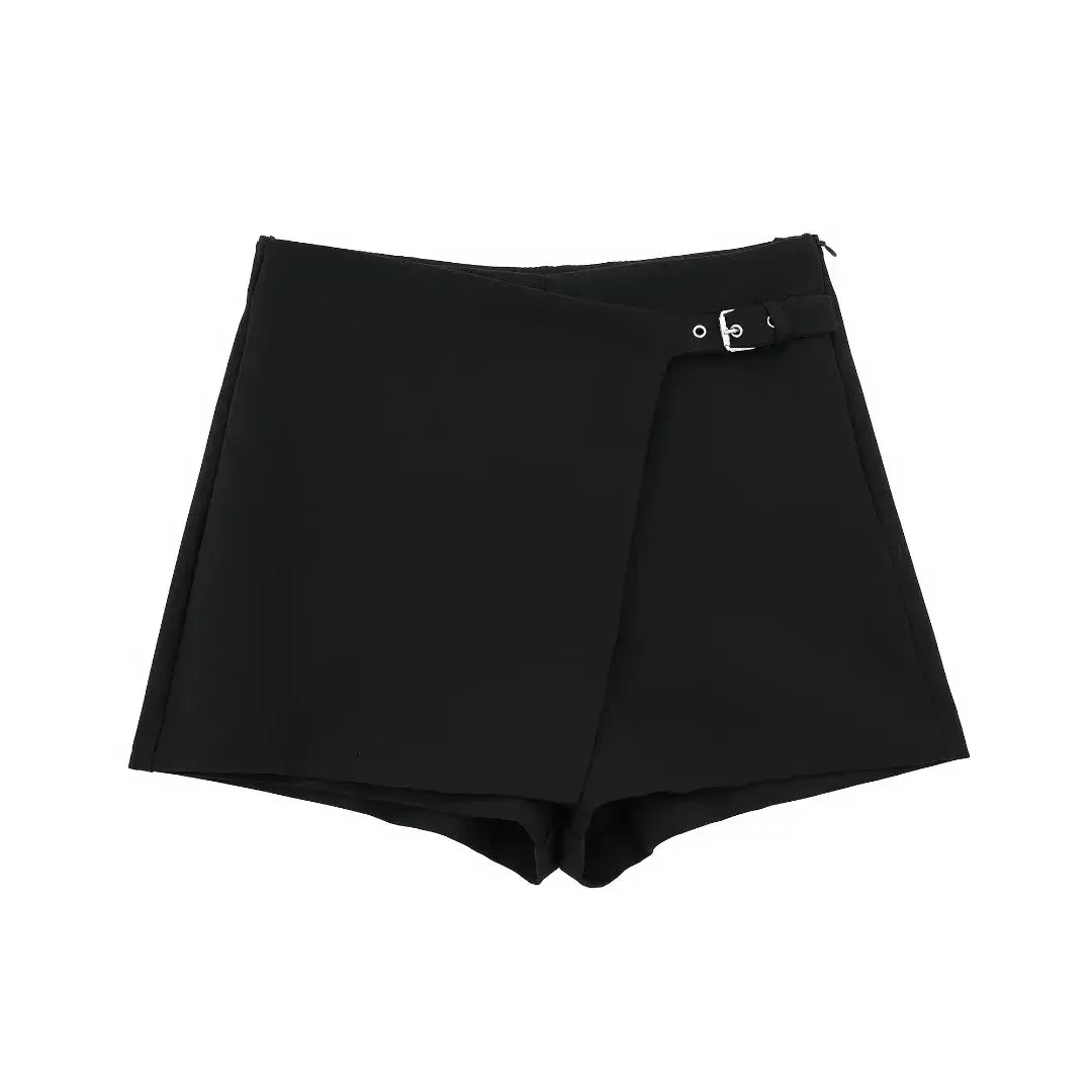 Obsidian Phoenix Asymmetrical High-Waist Skort - Mini Zipper Fashion Shorts with Skirt Overlay
