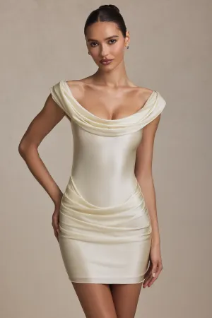 Off-Shoulder Draped Mini Dress in Ivory