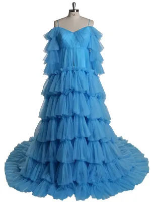 Off Shoulder Ruffles Tulle Materning Dress for Photo Shoot /Wedding and Baby Shower