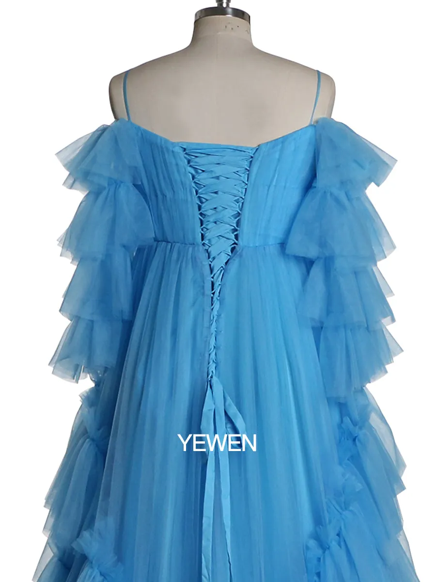 Off Shoulder Ruffles Tulle Materning Dress for Photo Shoot /Wedding and Baby Shower