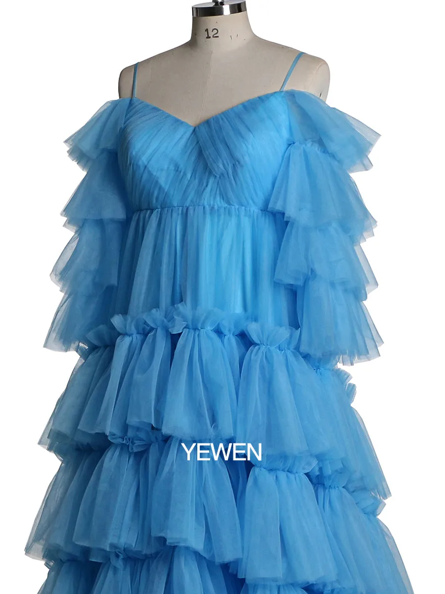 Off Shoulder Ruffles Tulle Materning Dress for Photo Shoot /Wedding and Baby Shower