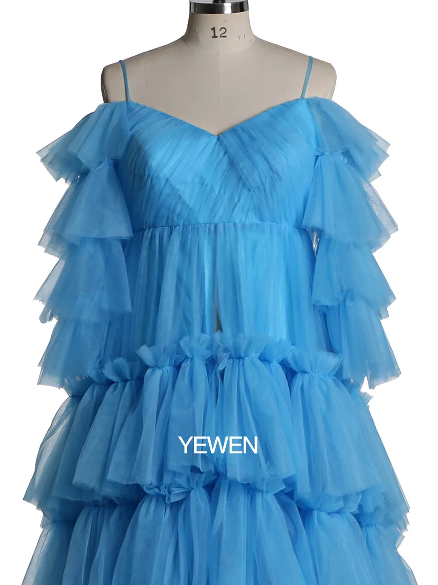 Off Shoulder Ruffles Tulle Materning Dress for Photo Shoot /Wedding and Baby Shower
