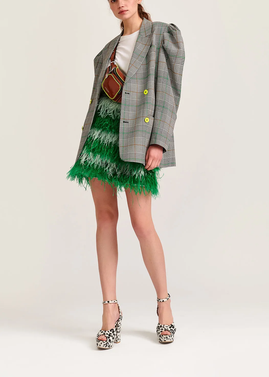 Off-white plaid double-breasted blazer