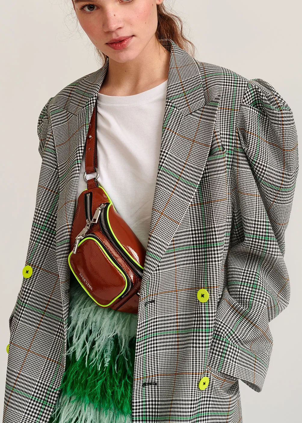 Off-white plaid double-breasted blazer