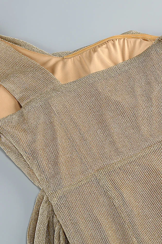 One Shoulder Draped Metallic Gown