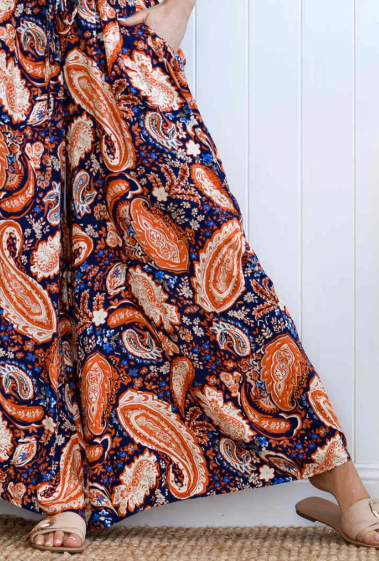 Orange Paisley Wide Leg Pant