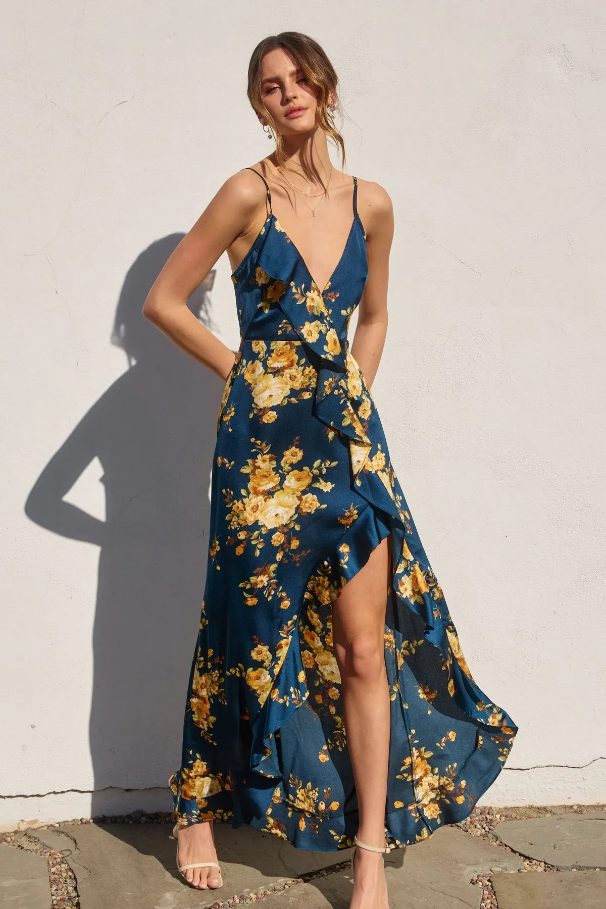 Pamela Asymmetrical Ruffle Maxi Dress