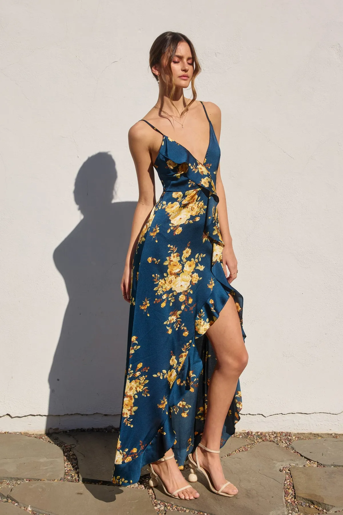 Pamela Asymmetrical Ruffle Maxi Dress