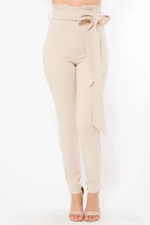 Paperbag High Waist Fashion Skinny Pants - Beige | S M L