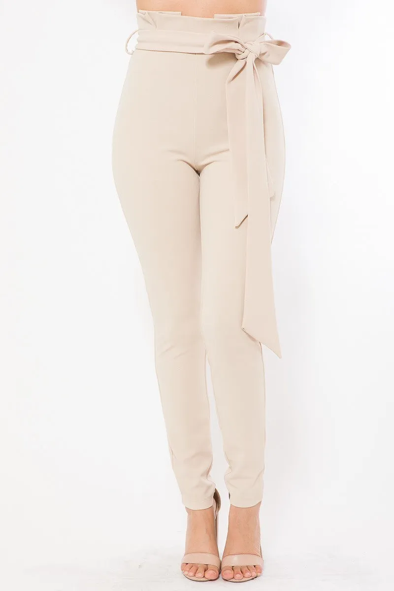 Paperbag High Waist Fashion Skinny Pants - Beige | S M L