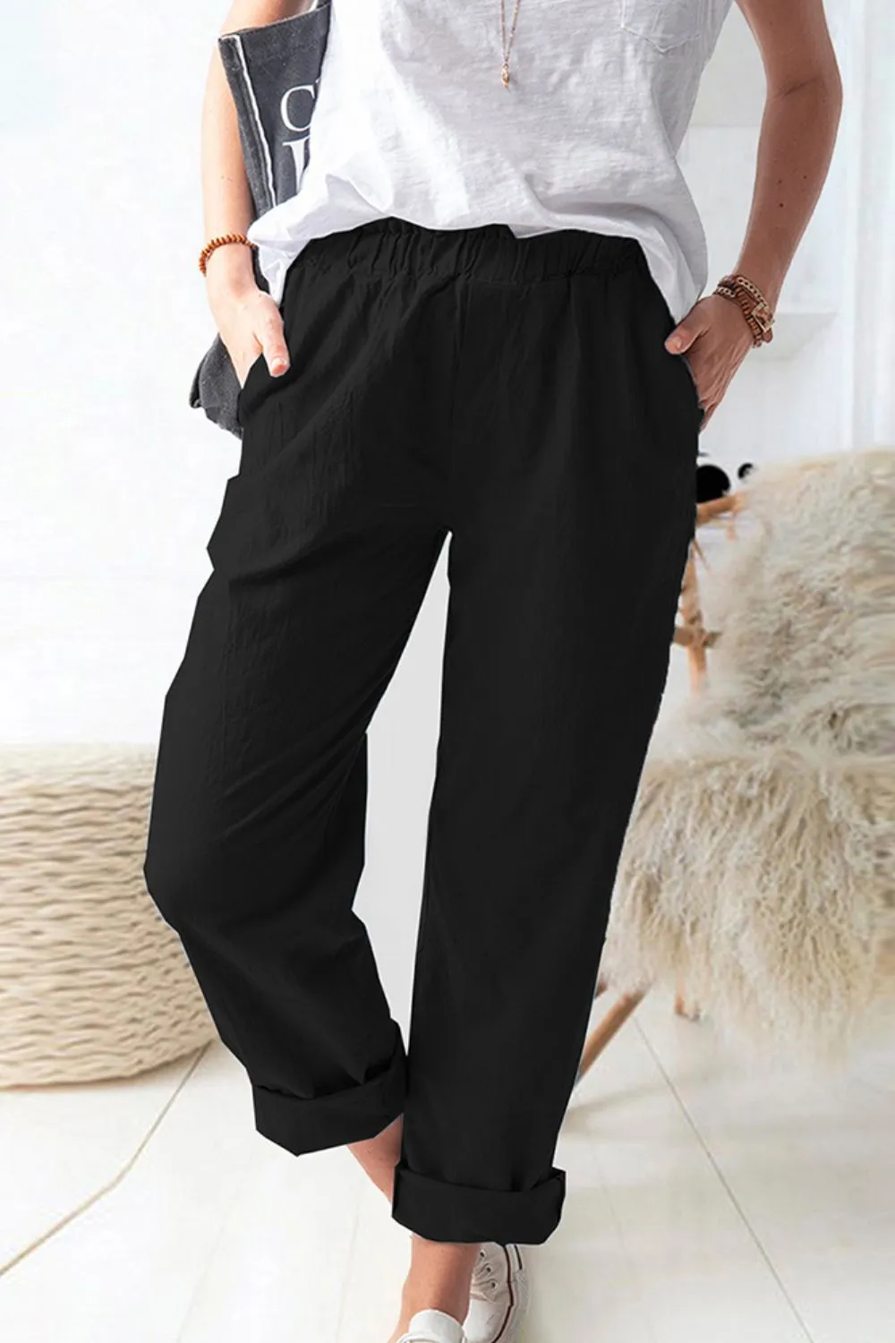 Paperbag Waist Pull-On Pants