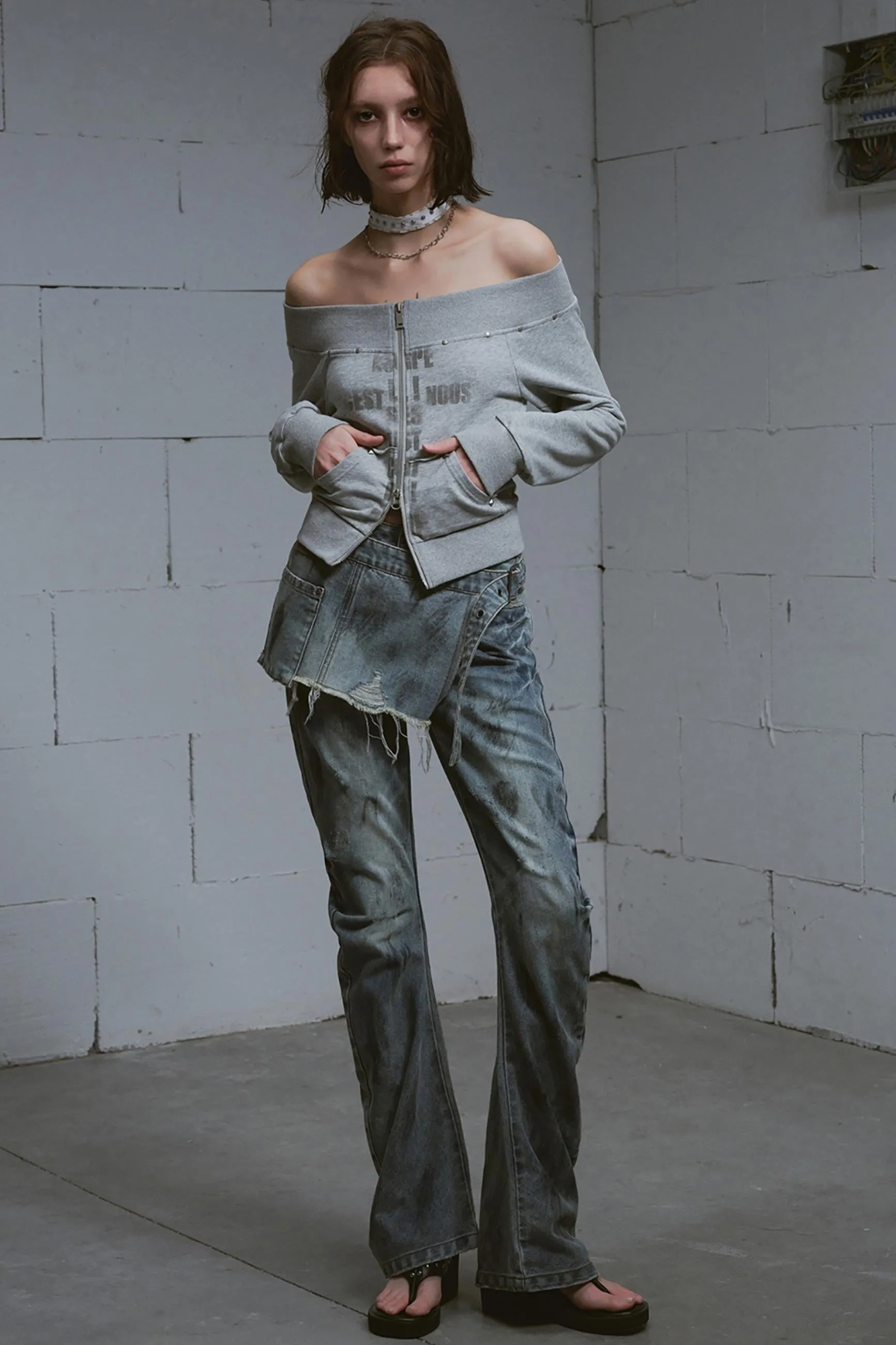 Peplum One-Shoulder Sweatshirt
