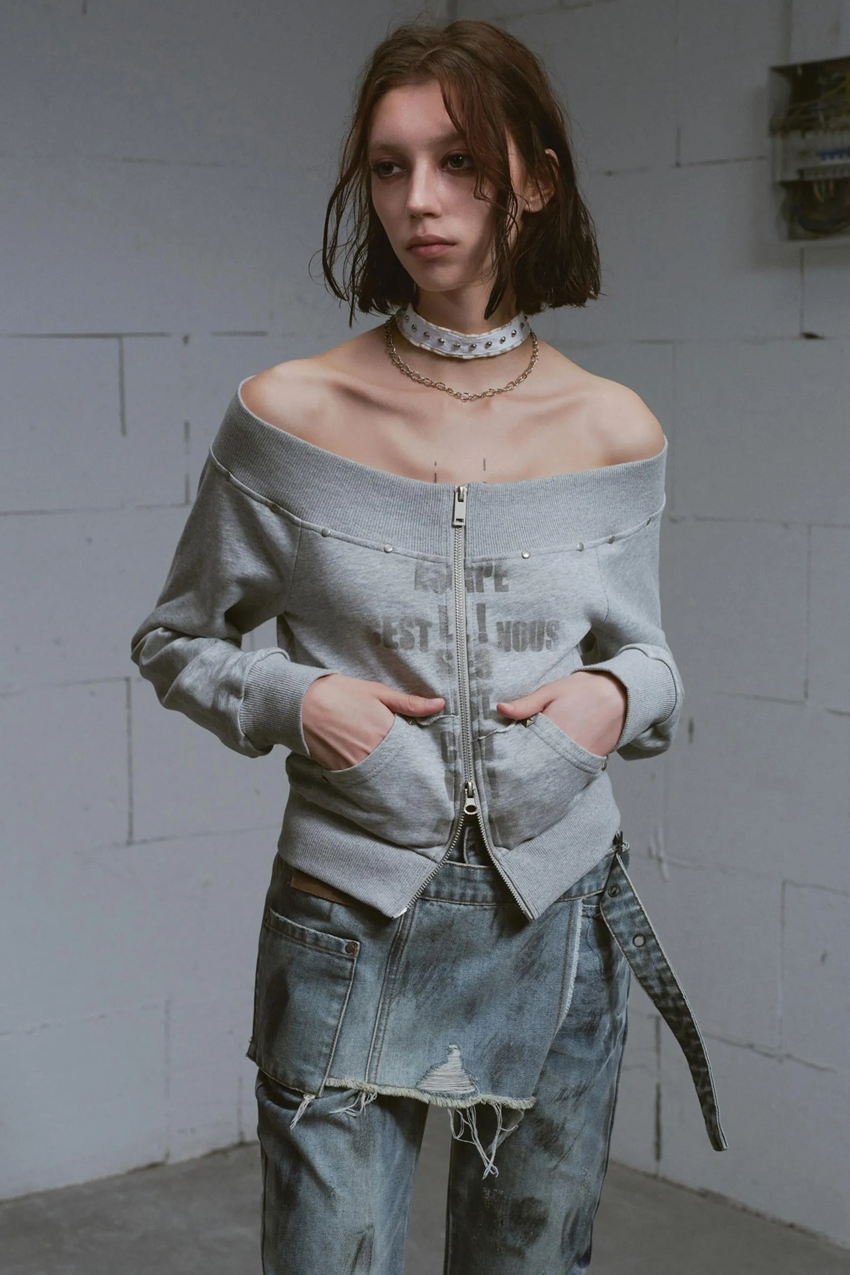 Peplum One-Shoulder Sweatshirt