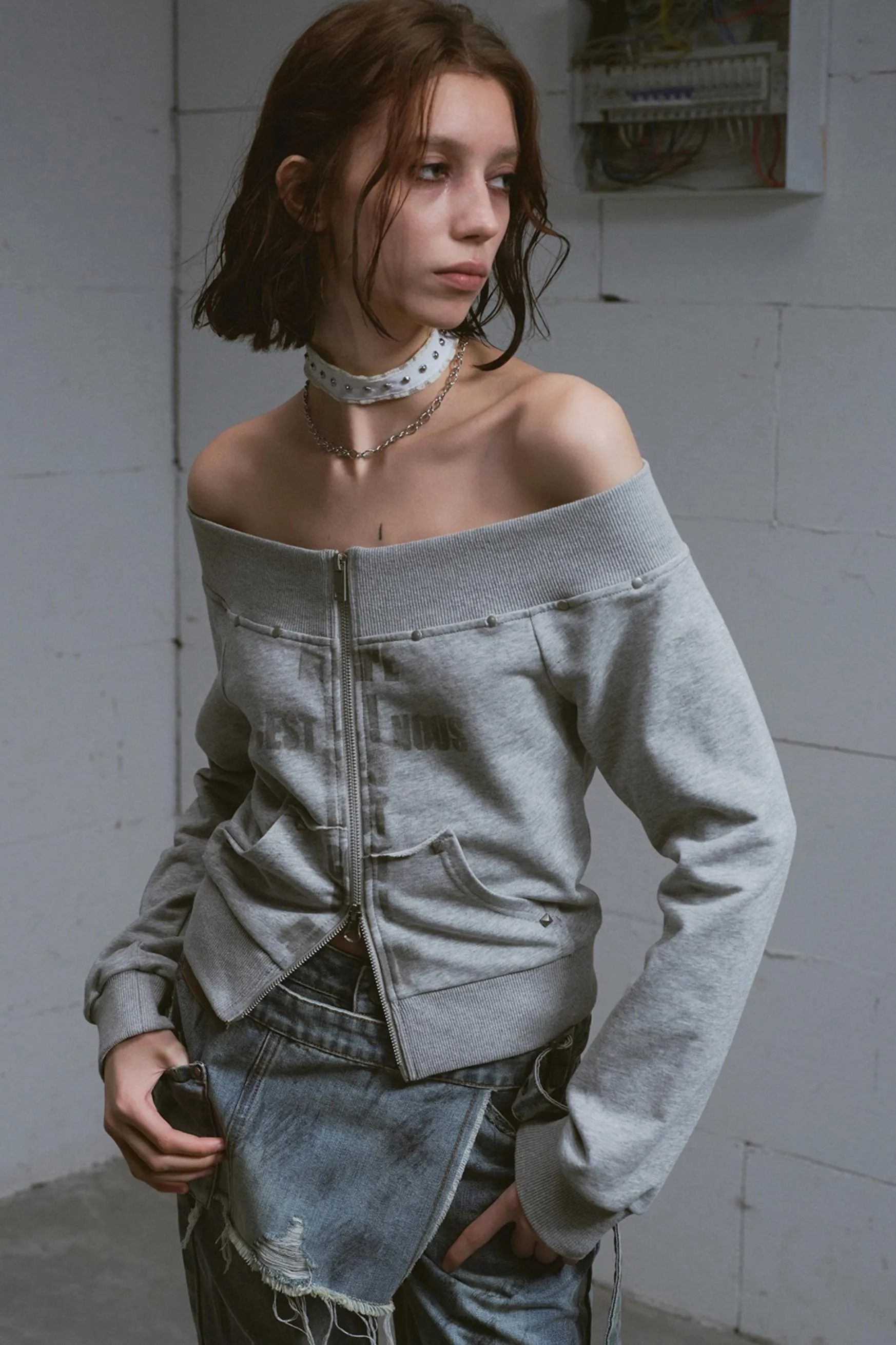 Peplum One-Shoulder Sweatshirt