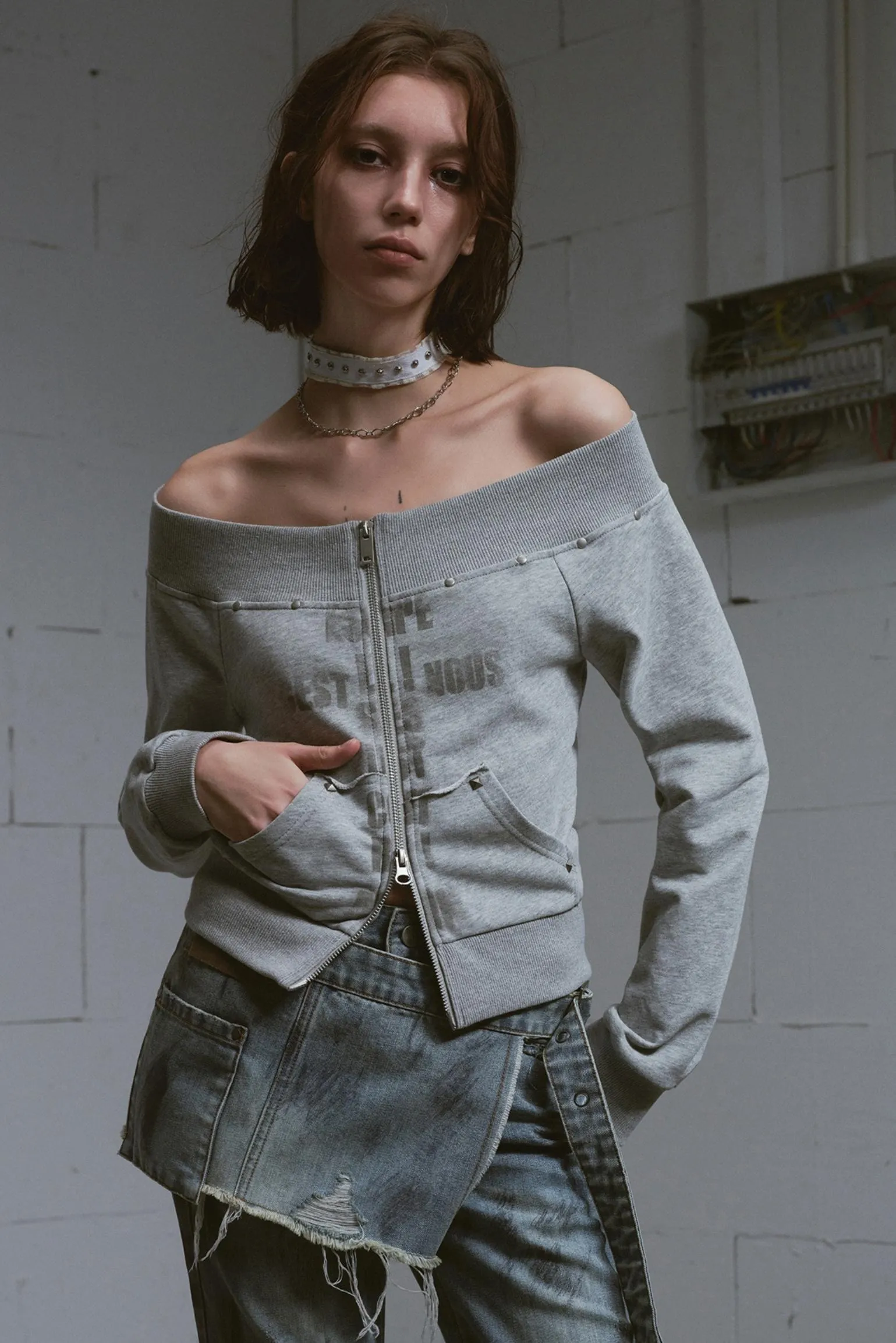 Peplum One-Shoulder Sweatshirt